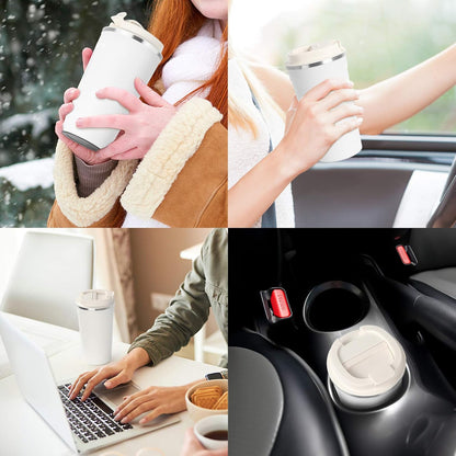 12oz (380ml) Vacuum Insulated Coffee Travel Mug, Leak proof Double Wall Stainless Steel Reusable Cup with Lid, Thermal Tumbler for Hot and Cold Drinks, Matte Texture Black