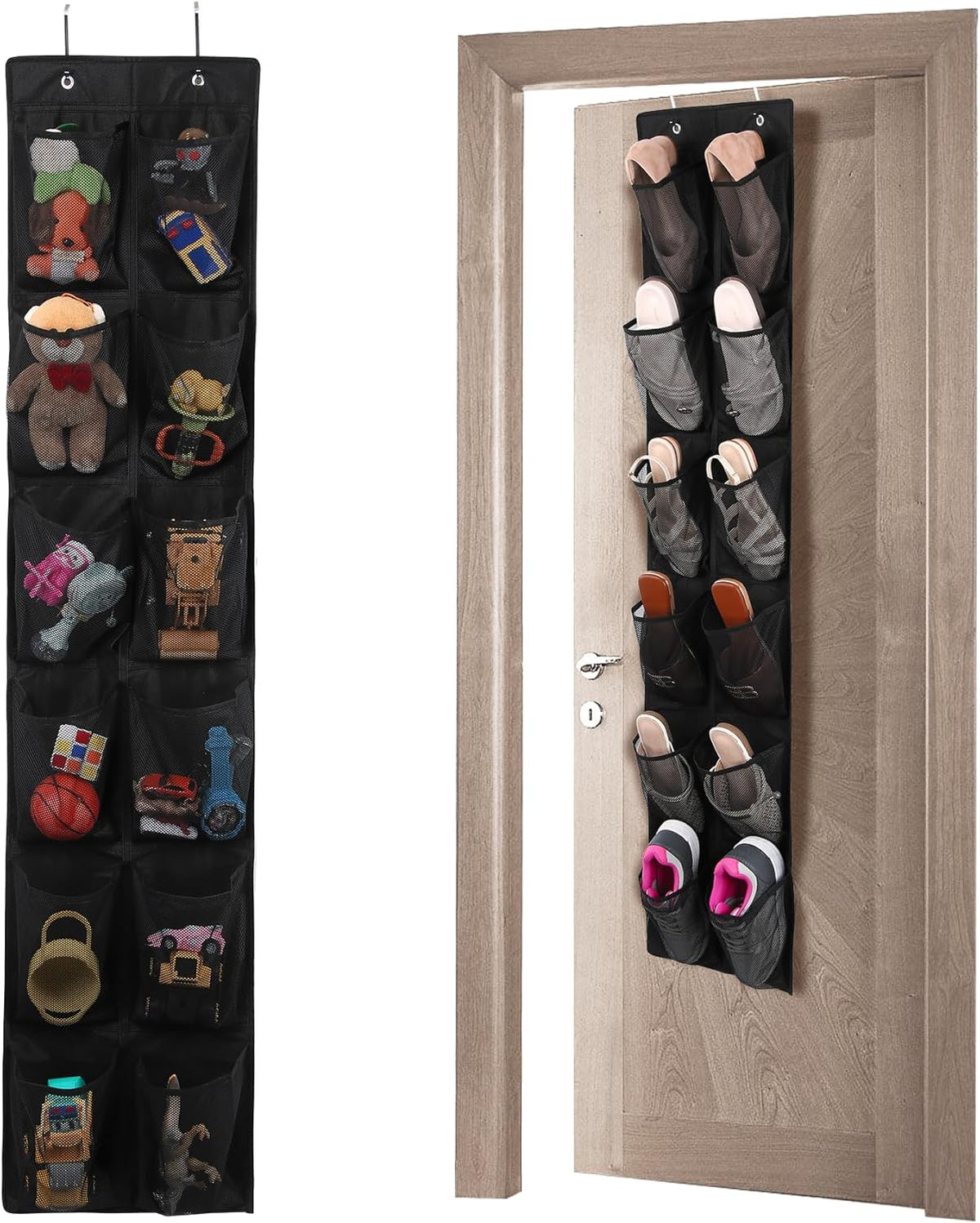 Over the Door 12 Pocket Hanging Shoe Organizer, Gray