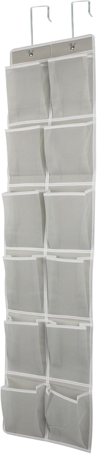 Over the Door 12 Pocket Hanging Shoe Organizer, Gray