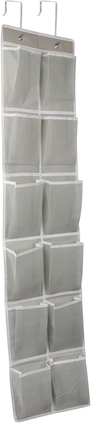 Over the Door 12 Pocket Hanging Shoe Organizer, Gray