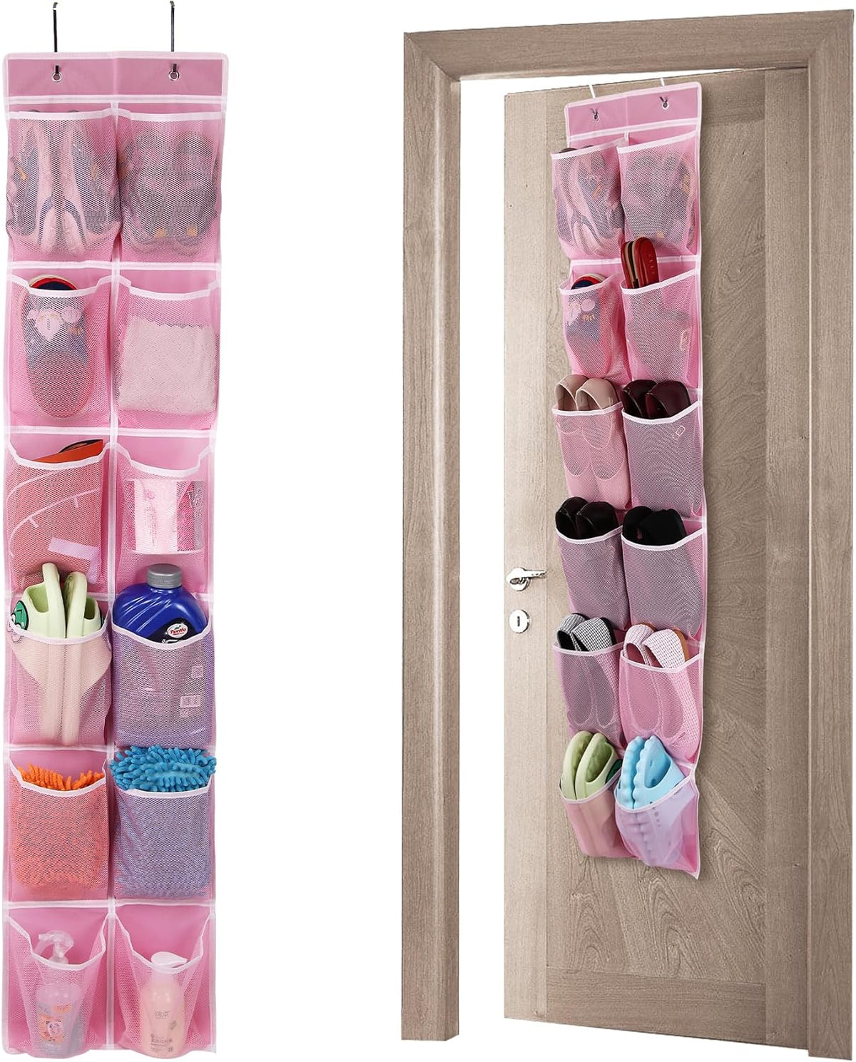 Over the Door 12 Pocket Hanging Shoe Organizer, Gray