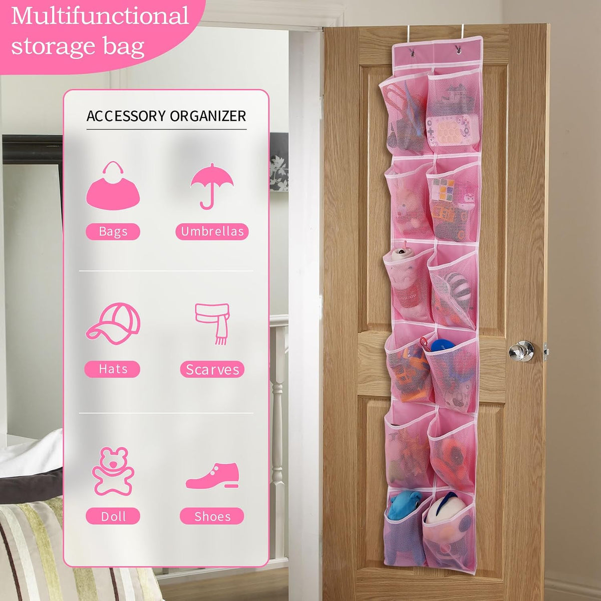 Over the Door 12 Pocket Hanging Shoe Organizer, Gray