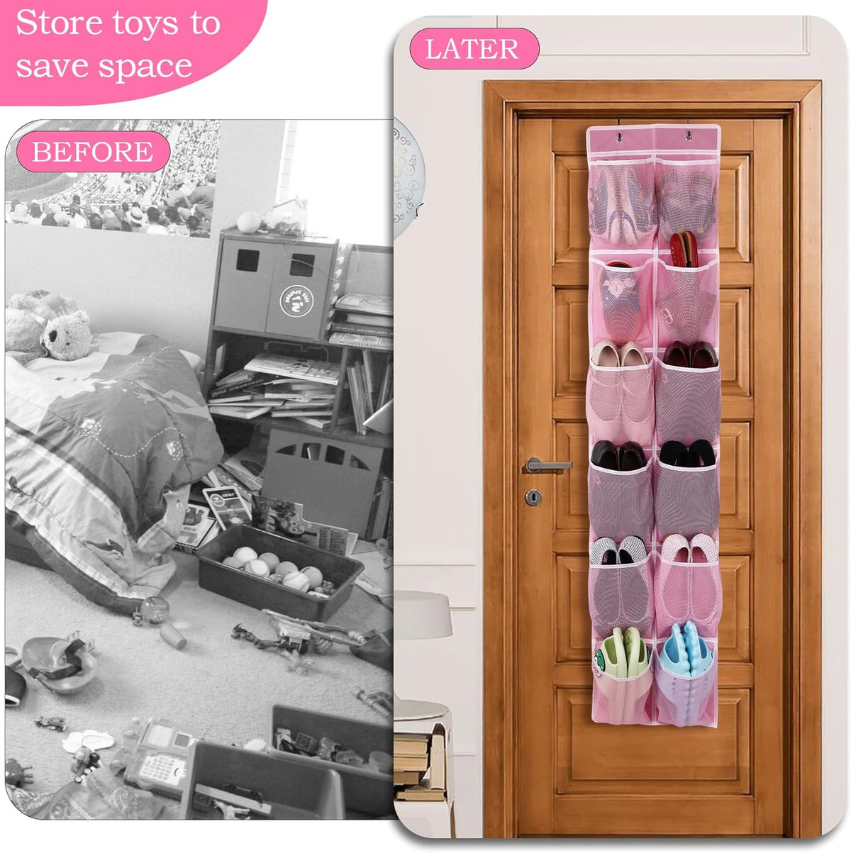 Over the Door 12 Pocket Hanging Shoe Organizer, Gray