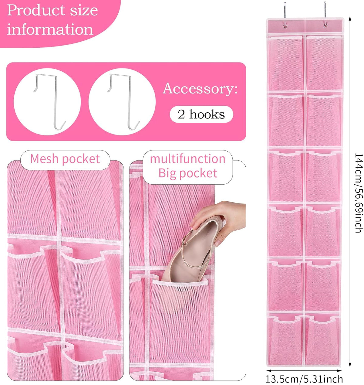 Over the Door 12 Pocket Hanging Shoe Organizer, Gray
