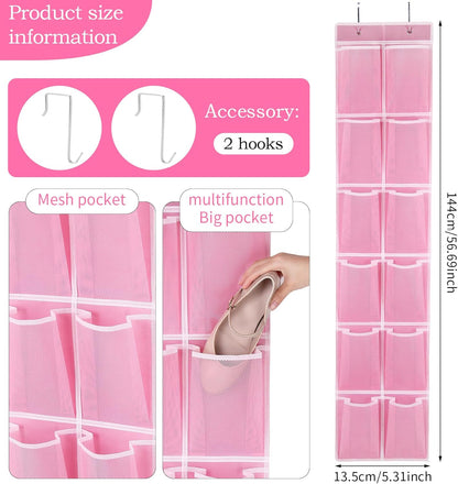 Over the Door 12 Pocket Hanging Shoe Organizer, Gray