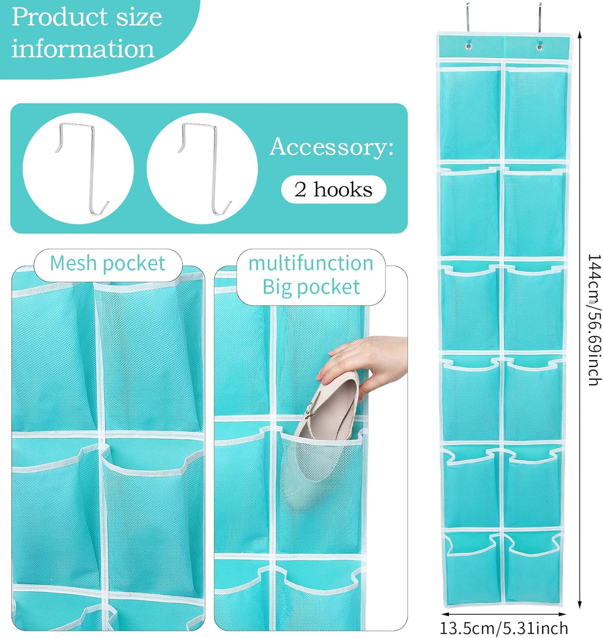 Over the Door 12 Pocket Hanging Shoe Organizer, Gray