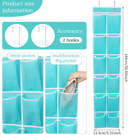 Over the Door 12 Pocket Hanging Shoe Organizer, Gray