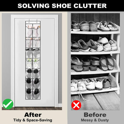 Over the Door 12 Pocket Hanging Shoe Organizer, Gray