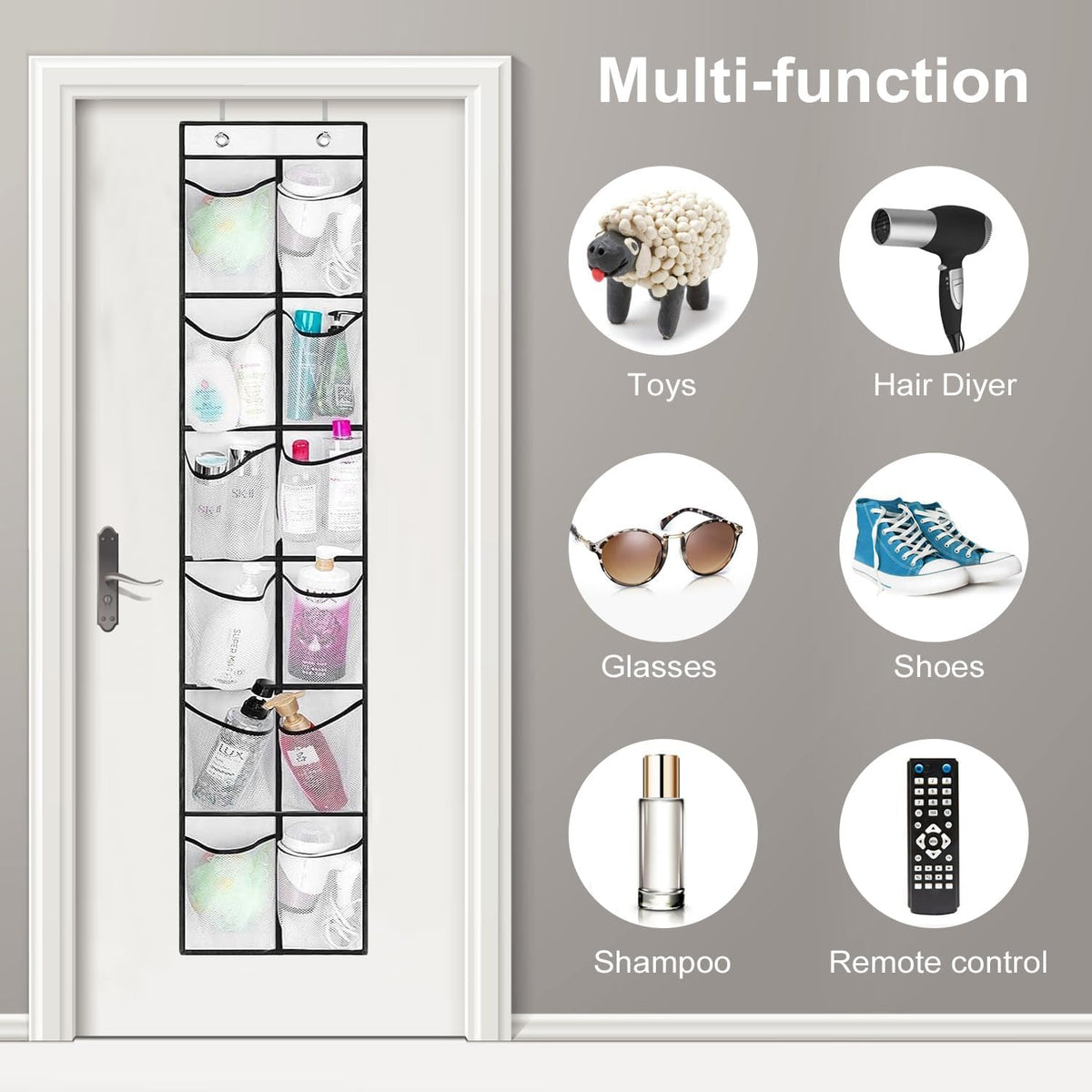 Over the Door 12 Pocket Hanging Shoe Organizer, Gray