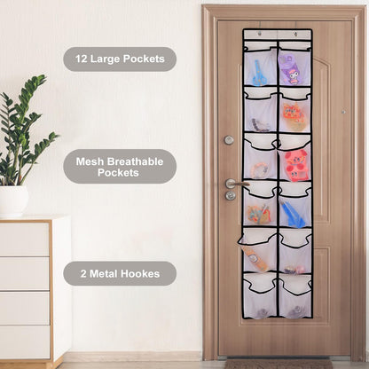 Over the Door 12 Pocket Hanging Shoe Organizer, Gray