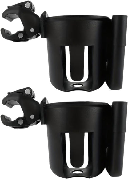 2pcs 2-in-1 Stroller Cup Holder with Phone Holder Universal Pram Drinks Portable Cup Storage Rack for Strollers Walkers and Wheelchairs Black