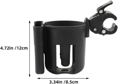 2pcs 2-in-1 Stroller Cup Holder with Phone Holder Universal Pram Drinks Portable Cup Storage Rack for Strollers Walkers and Wheelchairs Black
