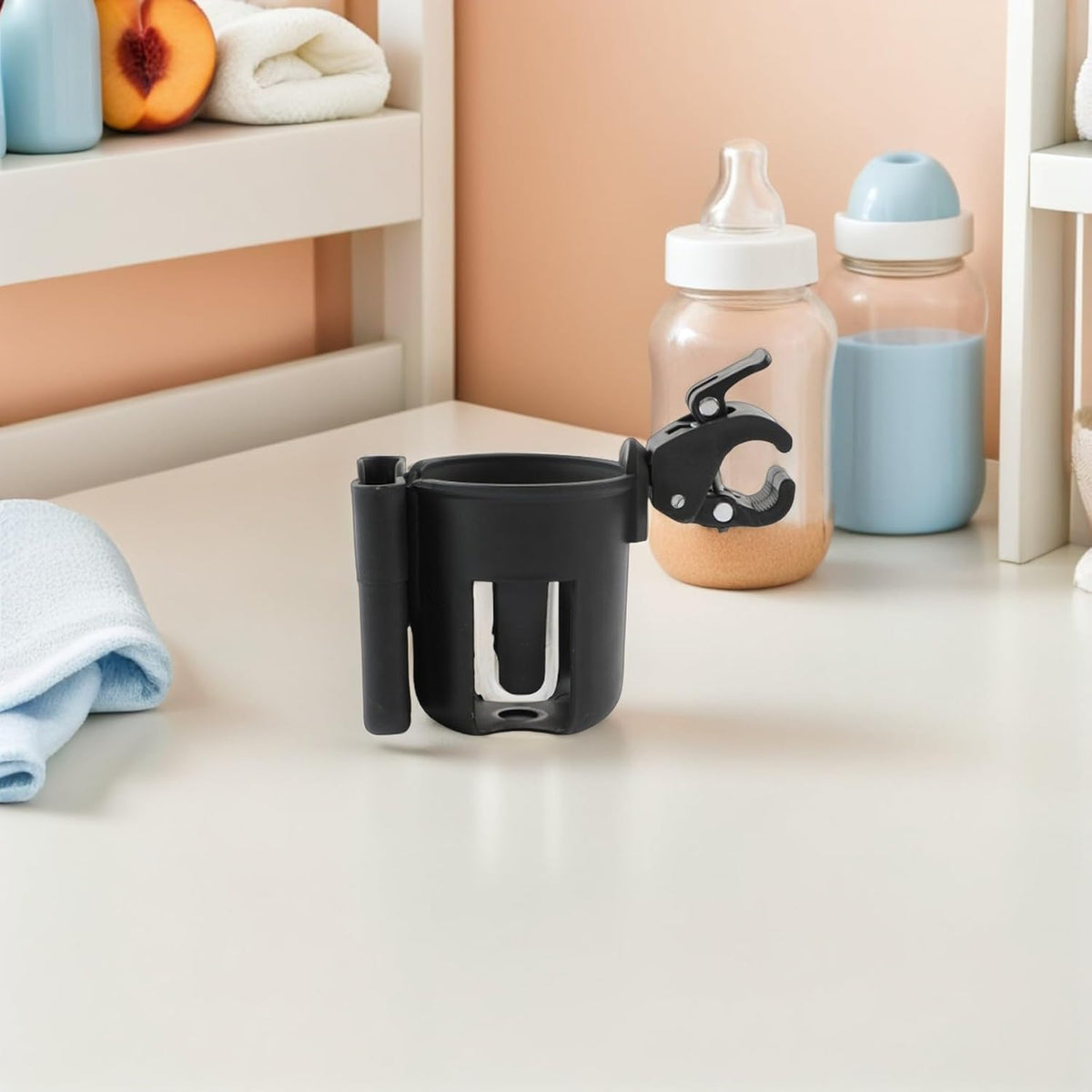 2pcs 2-in-1 Stroller Cup Holder with Phone Holder Universal Pram Drinks Portable Cup Storage Rack for Strollers Walkers and Wheelchairs Black