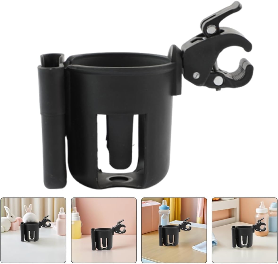 2pcs 2-in-1 Stroller Cup Holder with Phone Holder Universal Pram Drinks Portable Cup Storage Rack for Strollers Walkers and Wheelchairs Black