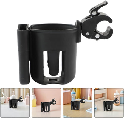 2pcs 2-in-1 Stroller Cup Holder with Phone Holder Universal Pram Drinks Portable Cup Storage Rack for Strollers Walkers and Wheelchairs Black