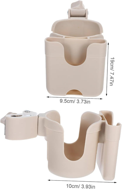 Stroller Cup Holder with Phone Mount Large Capacity Bottle Organizer Rack PP Abs Material Fits Bike Wheelchair Scooter Kayak for Water Bottles Sippy Cups Snacks