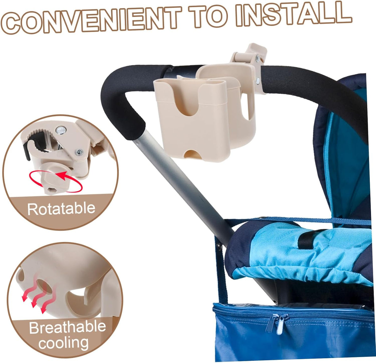 Stroller Cup Holder with Phone Mount Large Capacity Bottle Organizer Rack PP Abs Material Fits Bike Wheelchair Scooter Kayak for Water Bottles Sippy Cups Snacks
