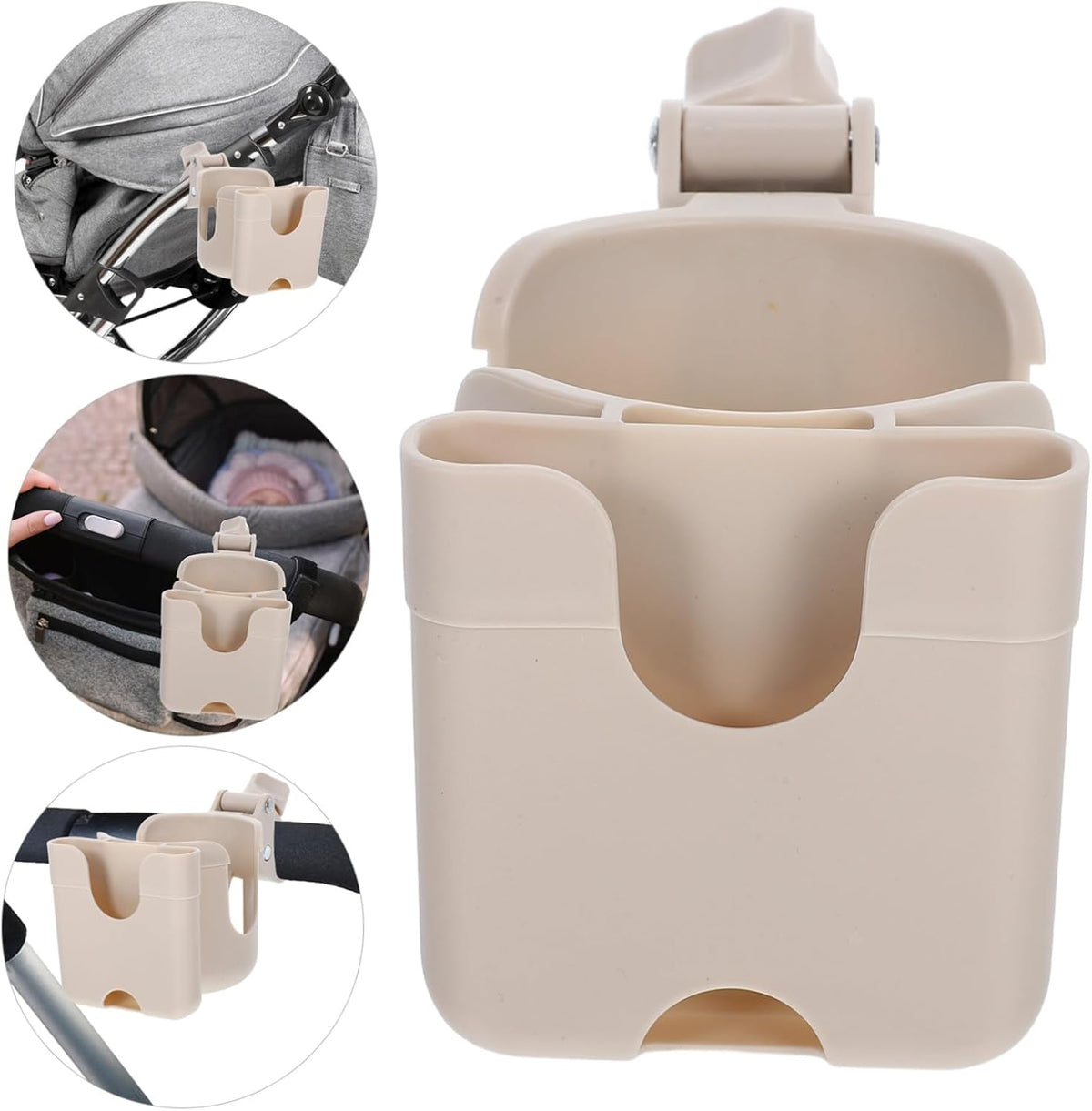 Stroller Cup Holder with Phone Mount Large Capacity Bottle Organizer Rack PP Abs Material Fits Bike Wheelchair Scooter Kayak for Water Bottles Sippy Cups Snacks