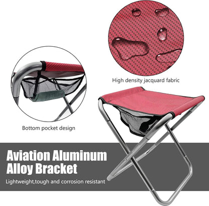 16 Inch Tall Portable Folding Camping Stool - Aluminum Alloy Lightweight Seat With Carry Bag for Fishing, Outdoor Camping, Hiking and BBQ - Red