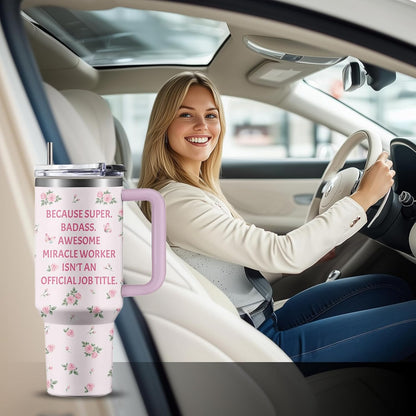 40oz Chaos Coordinator Tumbler with Handle, Funny Gifts for Women Coworker - Insulated Boss Travel Mug, Coffee Tumbler for Office Manager/Administrative Assistant/Secretary Appreciation Christmas Gift