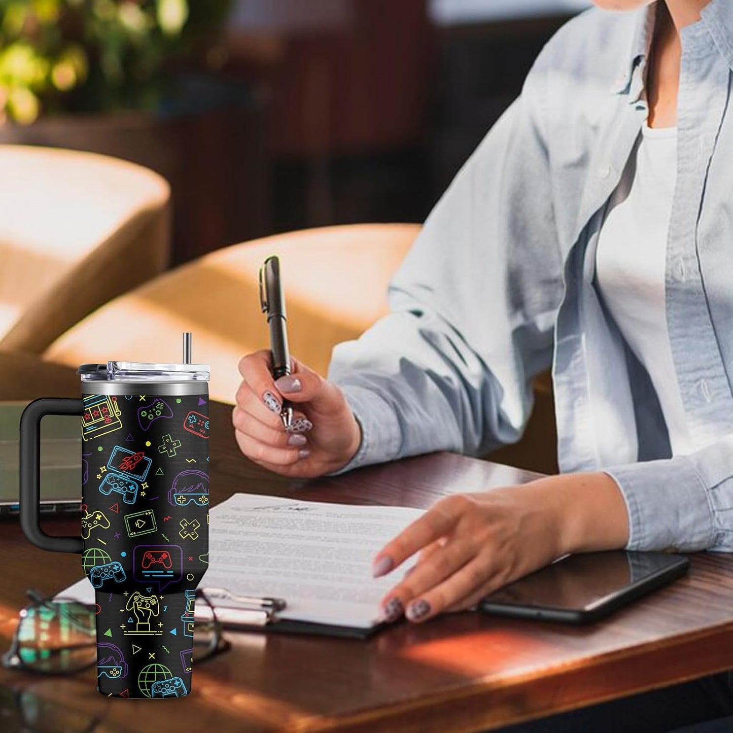 40oz Chaos Coordinator Tumbler with Handle, Funny Gifts for Women Coworker - Insulated Boss Travel Mug, Coffee Tumbler for Office Manager/Administrative Assistant/Secretary Appreciation Christmas Gift