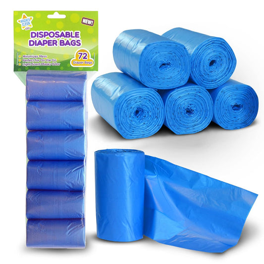 Disposable Diaper Bag Refill Rolls - Waste Sacks with Light Powder Scent - 72 Count