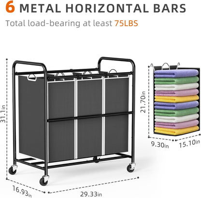 Laundry Sorter Hamper 3 Section, Divided Laundry Basket Organizer