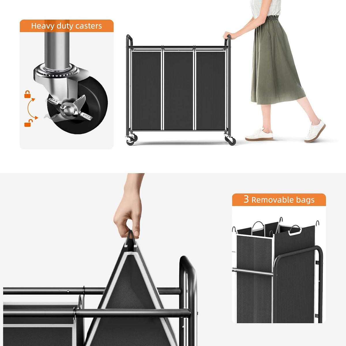 Laundry Sorter Hamper 3 Section, Divided Laundry Basket Organizer