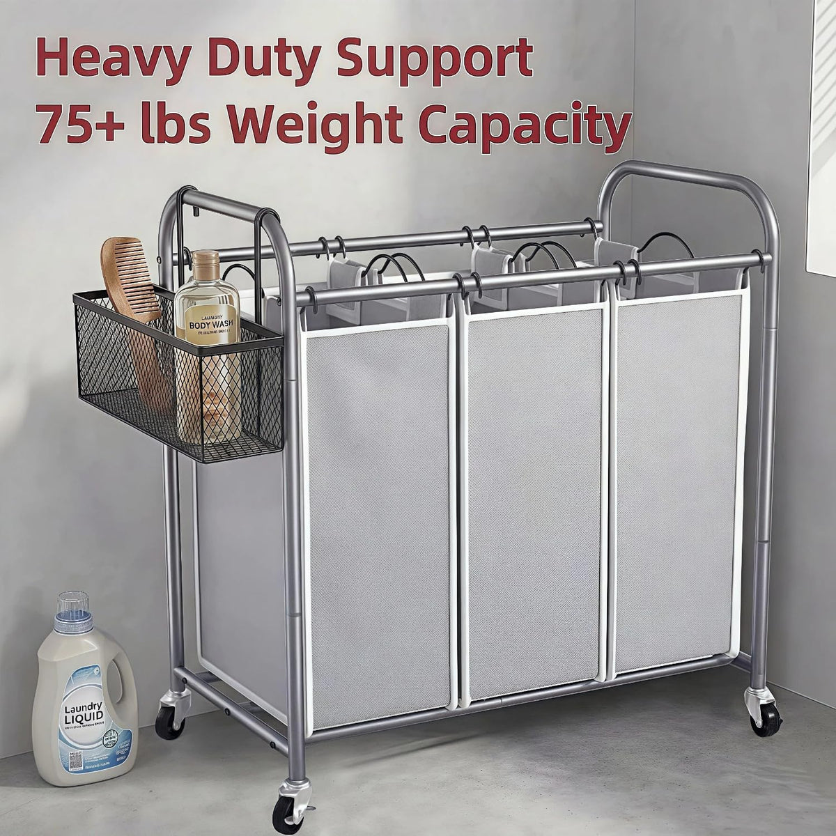 Laundry Sorter Hamper 3 Section, Divided Laundry Basket Organizer
