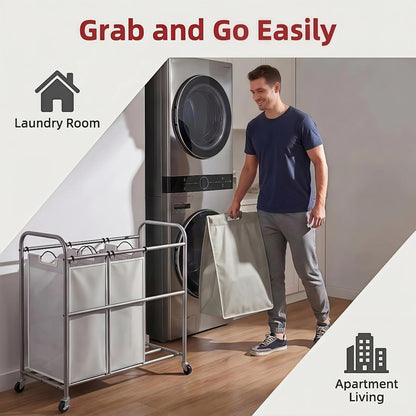 Laundry Sorter Hamper 3 Section, Divided Laundry Basket Organizer