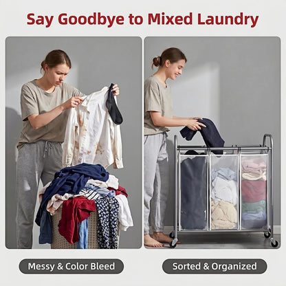 Laundry Sorter Hamper 3 Section, Divided Laundry Basket Organizer