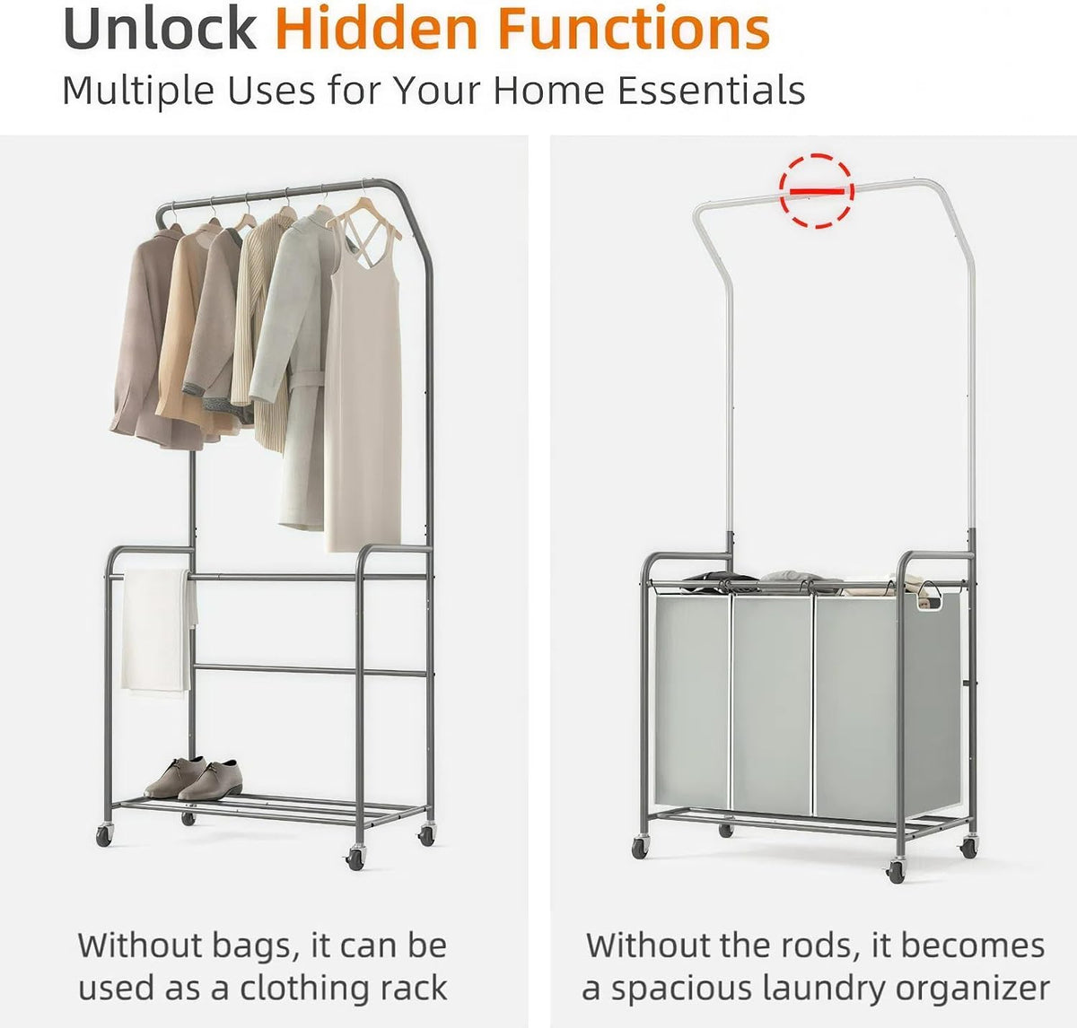 Laundry Sorter Hamper 3 Section, Divided Laundry Basket Organizer