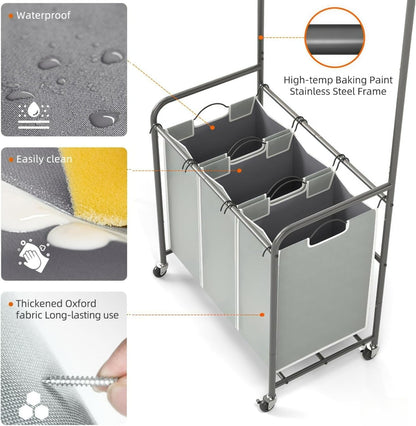 Laundry Sorter Hamper 3 Section, Divided Laundry Basket Organizer