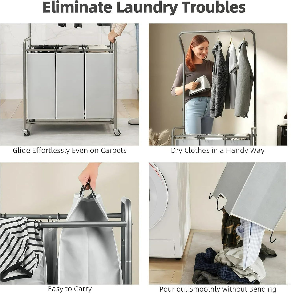 Laundry Sorter Hamper 3 Section, Divided Laundry Basket Organizer