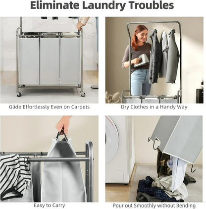 Laundry Sorter Hamper 3 Section, Divided Laundry Basket Organizer