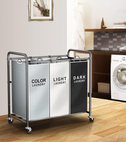Laundry Sorter Hamper 3 Section, Divided Laundry Basket Organizer