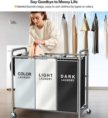 Laundry Sorter Hamper 3 Section, Divided Laundry Basket Organizer