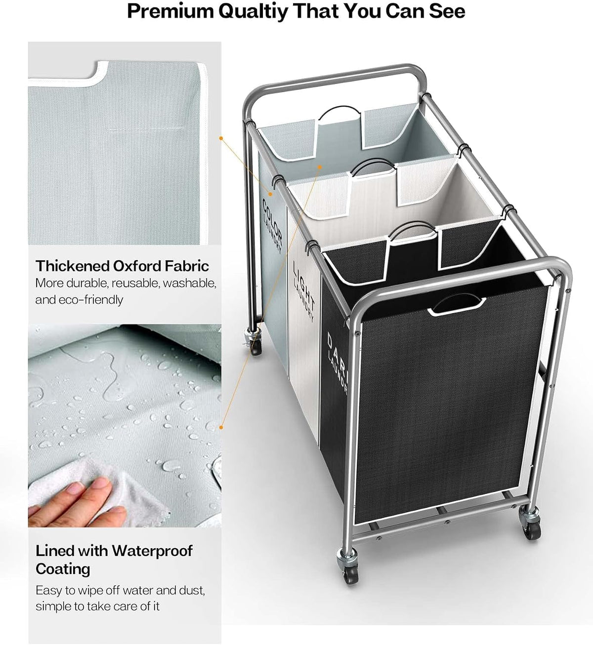 Laundry Sorter Hamper 3 Section, Divided Laundry Basket Organizer