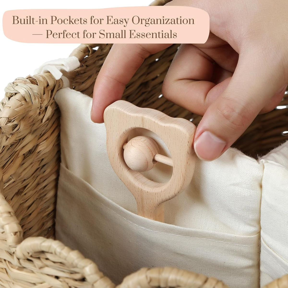 Diaper Caddy Organizer, Seagrass Nursery Baby Basket for Baby Essentials, Scalloped Wicker Diaper Caddy, Baby Shower Gifts (Diamond)