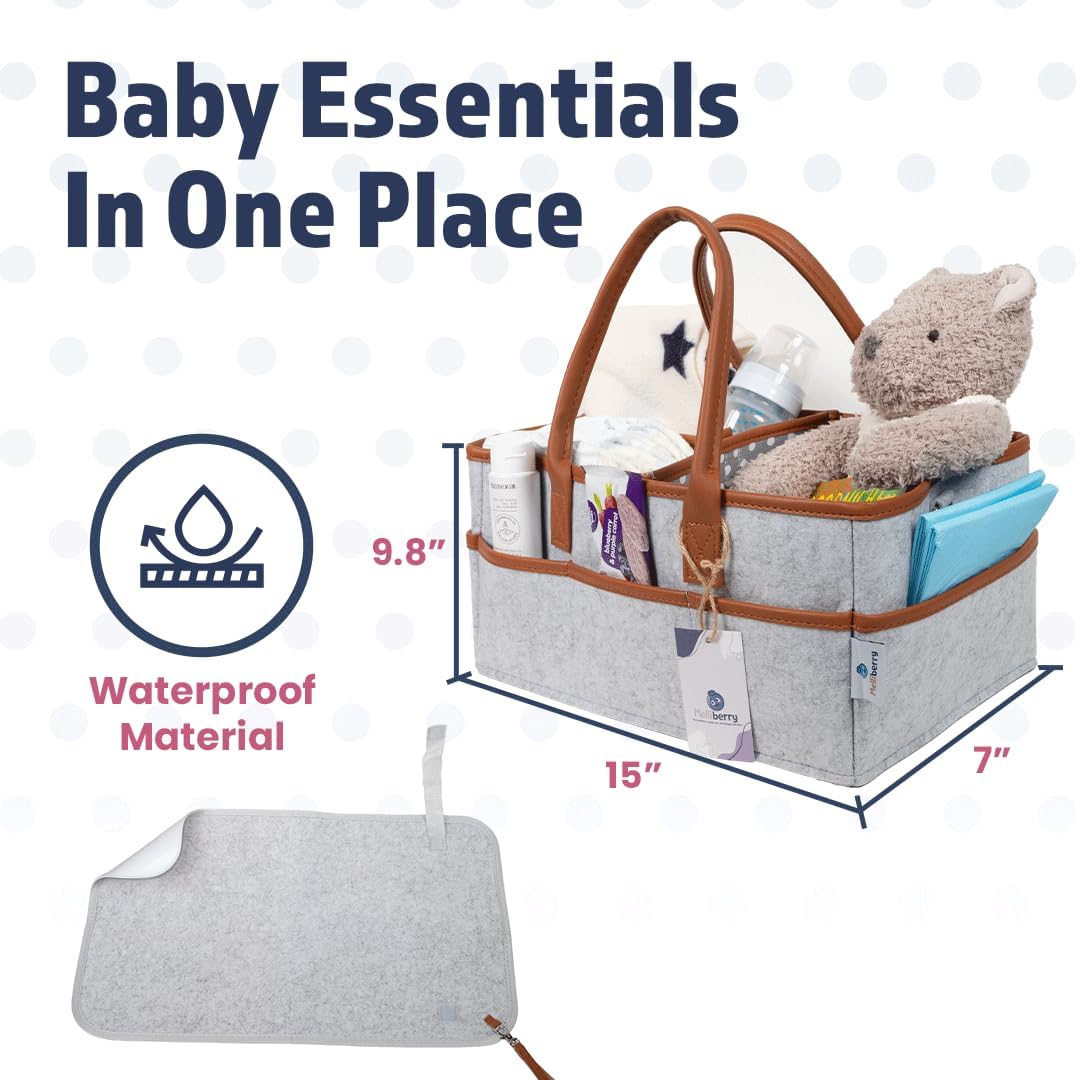Baby Diaper Caddy Changing Table Organizer - Baby Basket Diaper Caddy Organizer with Handle - Basket for Nursery with Changing Pads & Storage