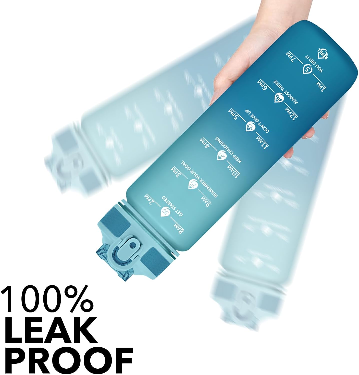 Plastic Water Bottle With Straw & Time Marker, 32oz Leakproof Jug | Motivational Tritan BPA Free Gym Office Outdoor Intake Tracker Hourly Reminder Straw Lid Lightweight
