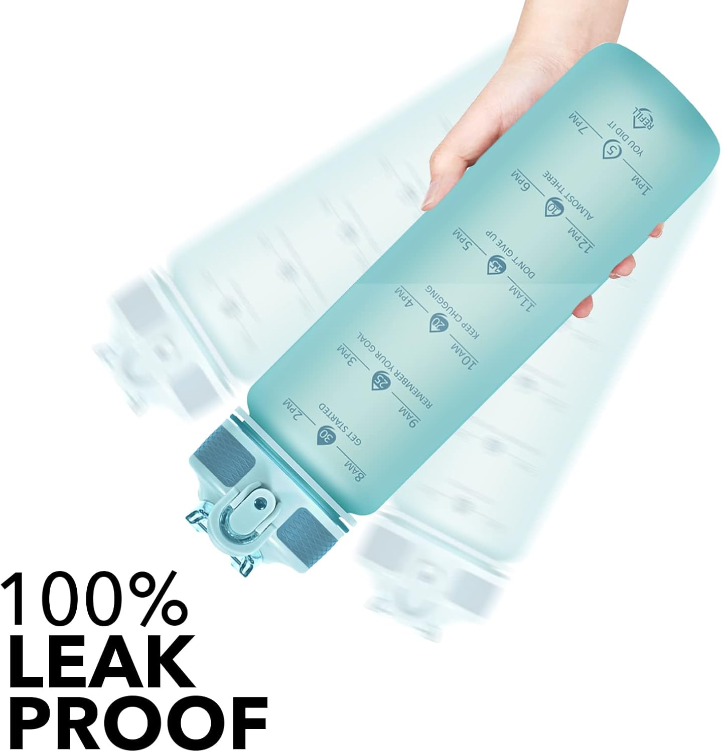 Plastic Water Bottle With Straw & Time Marker, 32oz Leakproof Jug | Motivational Tritan BPA Free Gym Office Outdoor Intake Tracker Hourly Reminder Straw Lid Lightweight