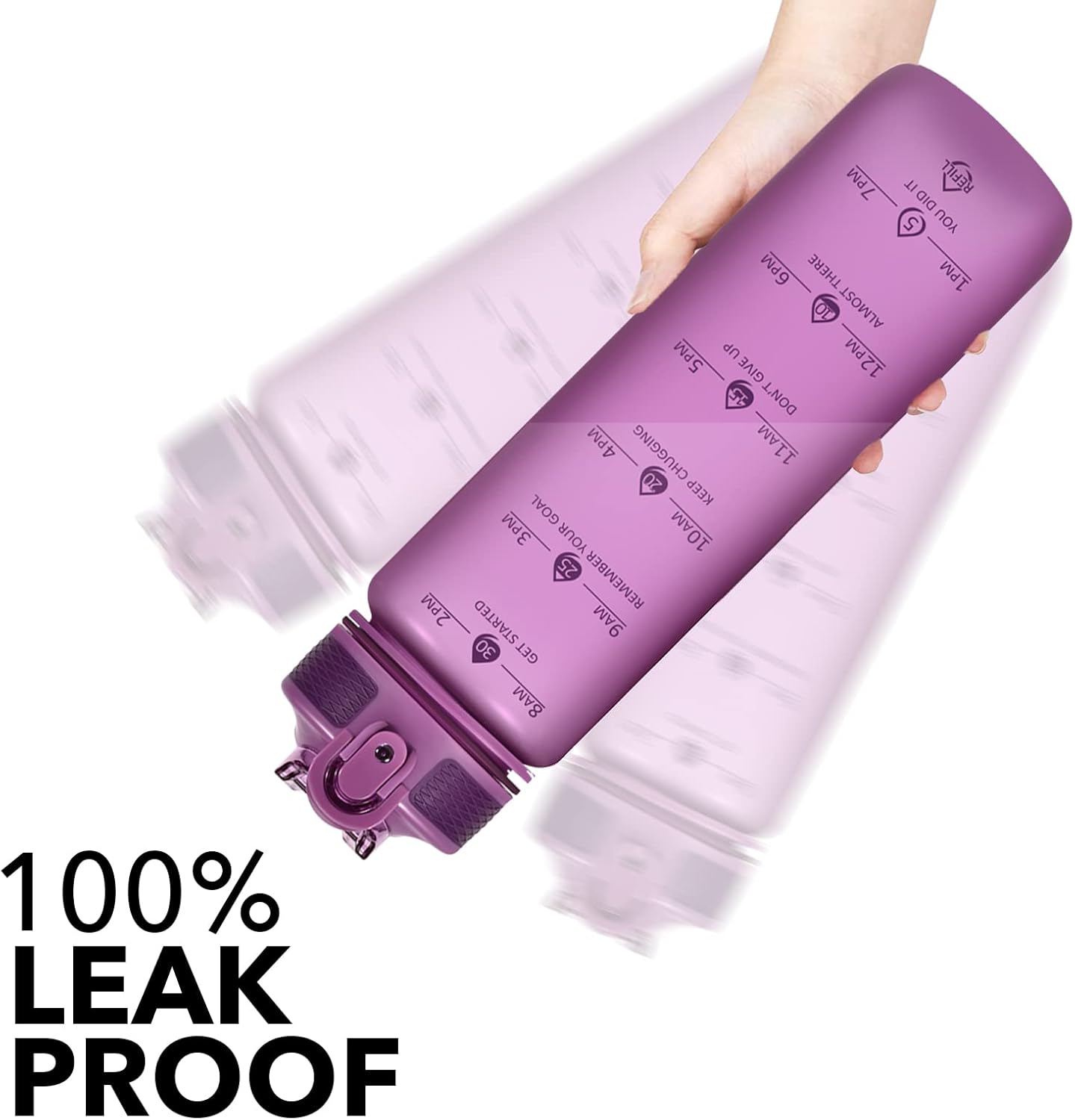 Plastic Water Bottle With Straw & Time Marker, 32oz Leakproof Jug | Motivational Tritan BPA Free Gym Office Outdoor Intake Tracker Hourly Reminder Straw Lid Lightweight