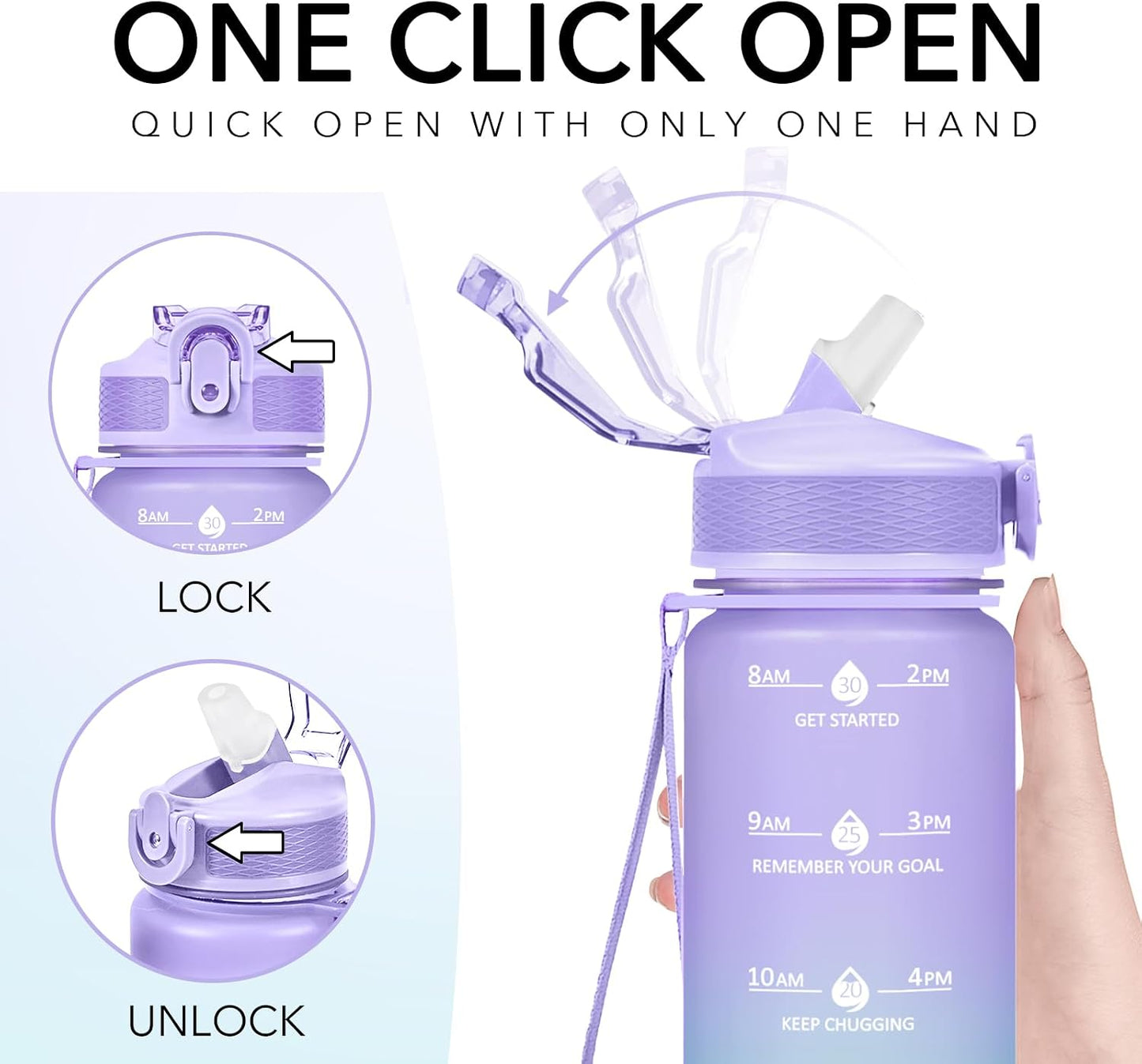 Plastic Water Bottle With Straw & Time Marker, 32oz Leakproof Jug | Motivational Tritan BPA Free Gym Office Outdoor Intake Tracker Hourly Reminder Straw Lid Lightweight
