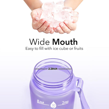 Plastic Water Bottle With Straw & Time Marker, 32oz Leakproof Jug | Motivational Tritan BPA Free Gym Office Outdoor Intake Tracker Hourly Reminder Straw Lid Lightweight