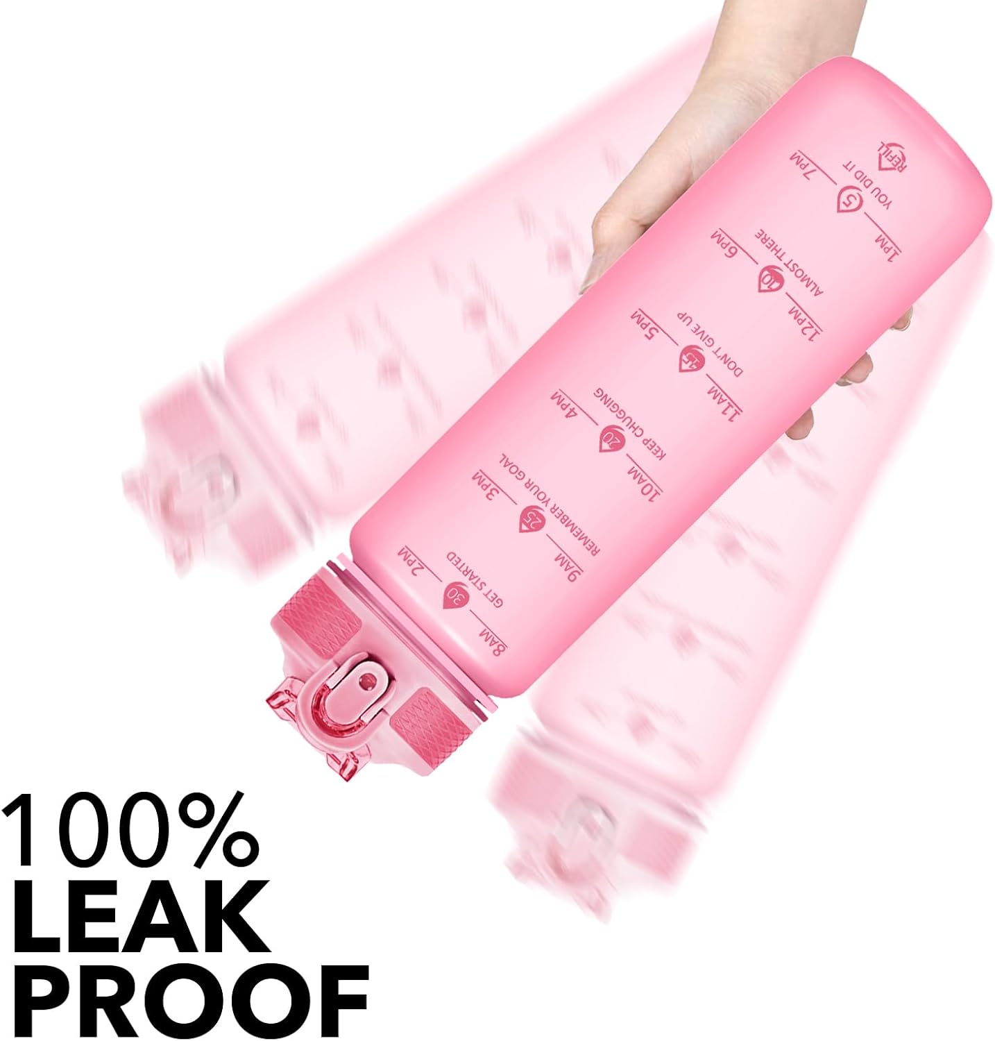 Plastic Water Bottle With Straw & Time Marker, 32oz Leakproof Jug | Motivational Tritan BPA Free Gym Office Outdoor Intake Tracker Hourly Reminder Straw Lid Lightweight