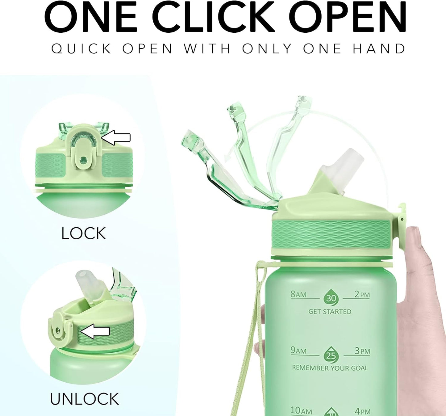 Plastic Water Bottle With Straw & Time Marker, 32oz Leakproof Jug | Motivational Tritan BPA Free Gym Office Outdoor Intake Tracker Hourly Reminder Straw Lid Lightweight
