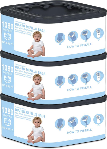 Jumbo+ Square Refills Disposal Bags Refill Compatible with Diaper Genie Compact, Classic and Select Pails, Hold Up to 1080 Newborn-Sized Diapers Per Refill, Pack of 3