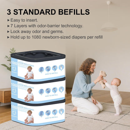 Jumbo+ Square Refills Disposal Bags Refill Compatible with Diaper Genie Compact, Classic and Select Pails, Hold Up to 1080 Newborn-Sized Diapers Per Refill, Pack of 3