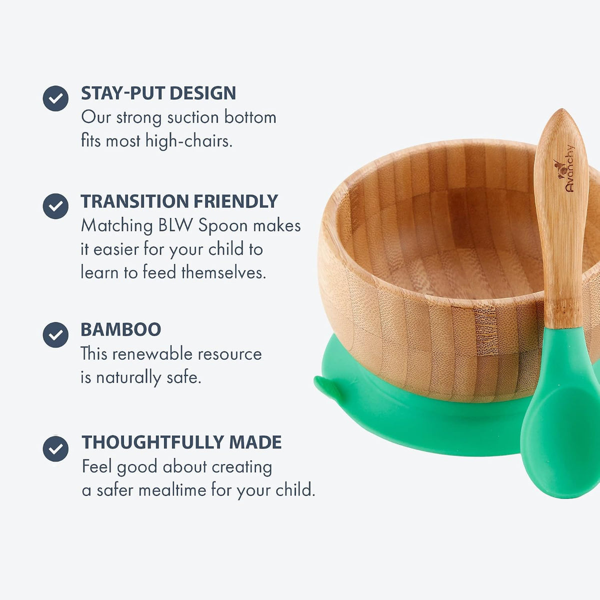 Avanchy Baby Feeding Set, Bamboo Suction Plate, Bowl & 2 Spoons, Blue